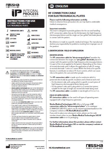 <p>HF Connection Cable for Electrosurgical Plates</p>